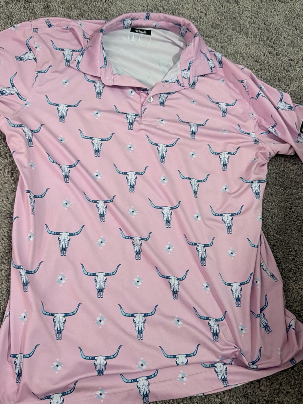 Men's Pink Short-Sleeve Longhorn Print Polo